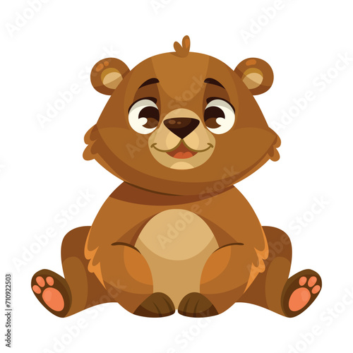 Funny Bear Cub with Cute Snout Sitting Vector Illustration