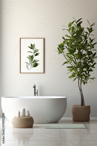 Bathroom with a large plant and a bathtub