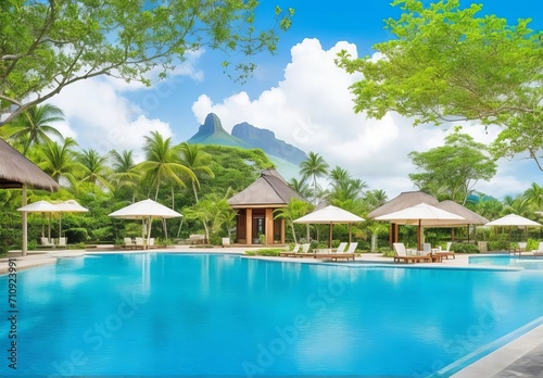 Tropical vacations. Luxury resort with gorgeous swimming pool. Mauritius island  © Serajul