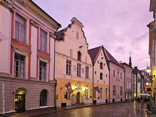 Street in the center of Tallinn at dusk  Estonia