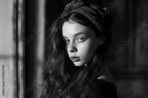 Girl with long hair with a voluminous headband