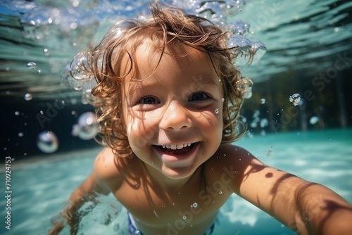 Toddler boy swimming underwater © duyina1990