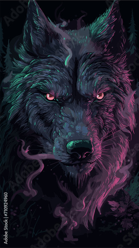 Big bad wolf head horror illustration
