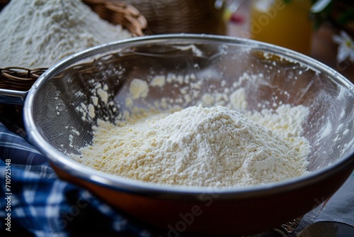 Sifting flour through a sieve