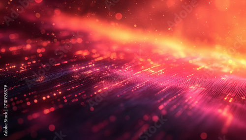 Glowing Neon Particle Waves in Abstract Digital Landscape