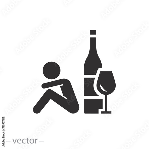 alcoholic with bottle icon, alcohol addiction, drinking human, flat symbol on white background - vector illustration