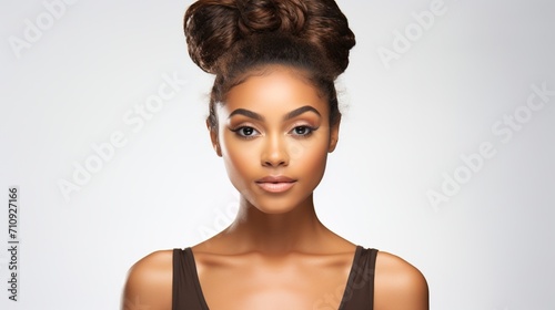 portrait of a beautiful young african american woman with curly hair photo