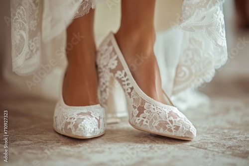 Women's white lace wedding shoes