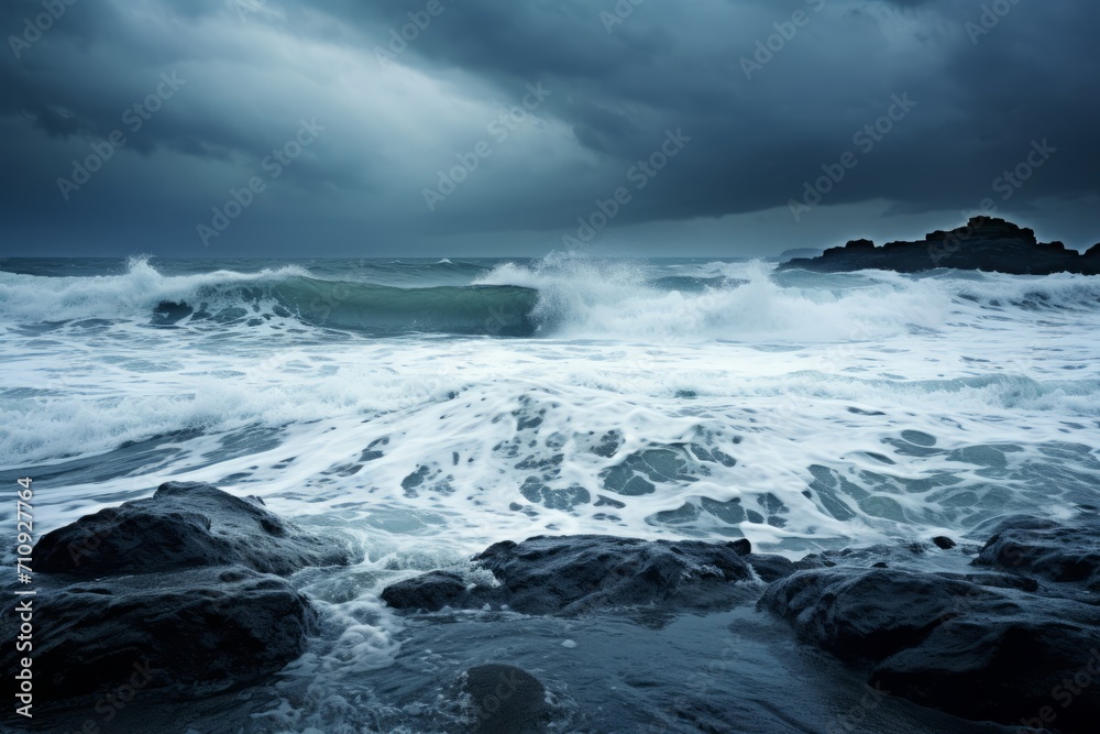 Cloudy on the seaside with raging waves, background wallpaper