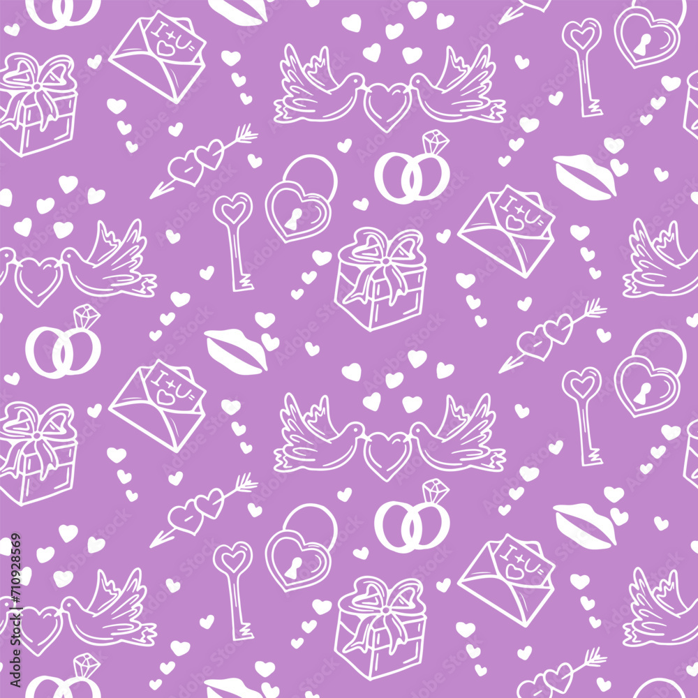 Valentines items outlines seamless pattern Valentines items outlines seamless pattern
