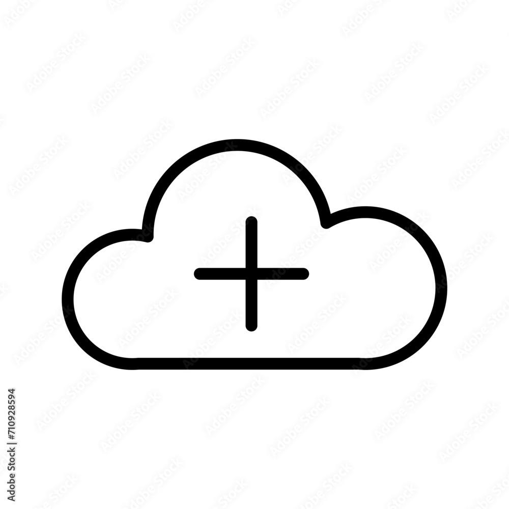 Vector black line icon add a file to the cloud isolated on white background Vector black line icon add a file to the cloud isolated on white background