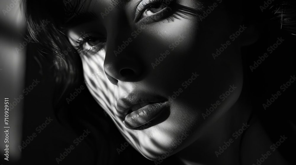 Black and white close up portrait of a woman