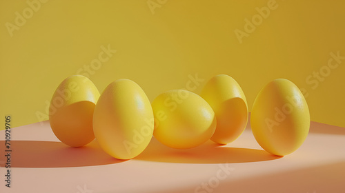 Uniformly arranged yellow Easter eggs presenting a modern take on Easter decorations.