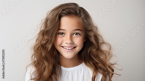 Portrait of a smiling young girl with long brown hair © duyina1990