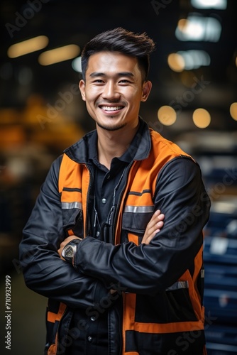 Portrait of a smiling Asian male warehouse worker