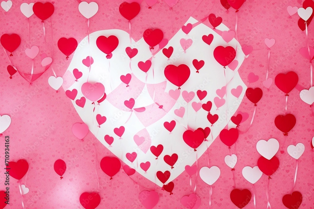 Valentine's day background with pink hearts and gift bow.