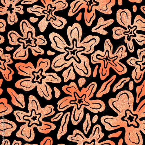 Stylized abstract seamless pattern with flowers 