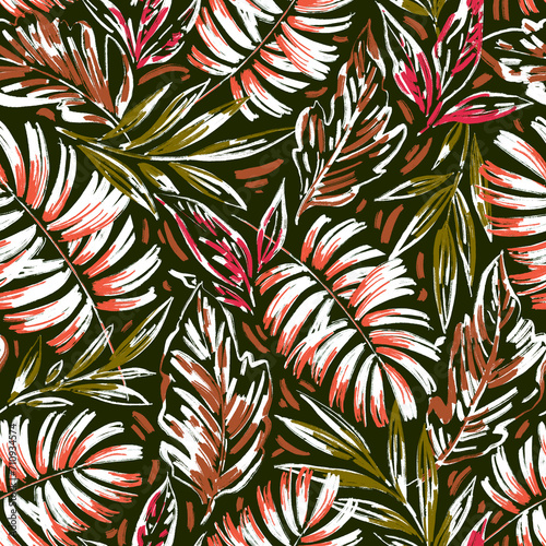 Seamless floral pattern of tropical leaves. Botanical wallpaper illustration in Hawaiian style	