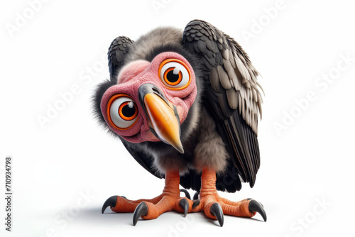 full body Funny Portrait of surprised California Condor with Huge Eyes on solid white background. ai generative photo