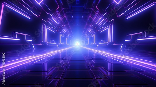 A 3d graphic that depicts futuristic sci-fi techno lights and cool backgrounds in blue and purple.