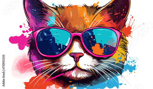 cat with the sunglasses colorful graffiti doodle street art illustration vector