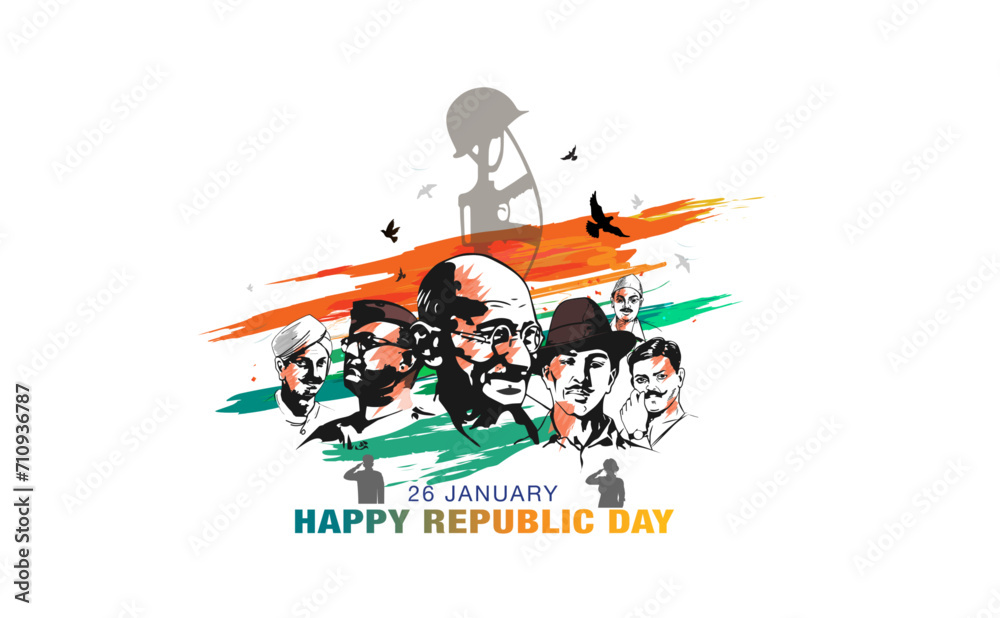 custom made wallpaper toronto digitalVector illustration of India republic day tricolor patriotic background. Indian Army people remembering, saluting, martyrs and Indian freedom fighter.