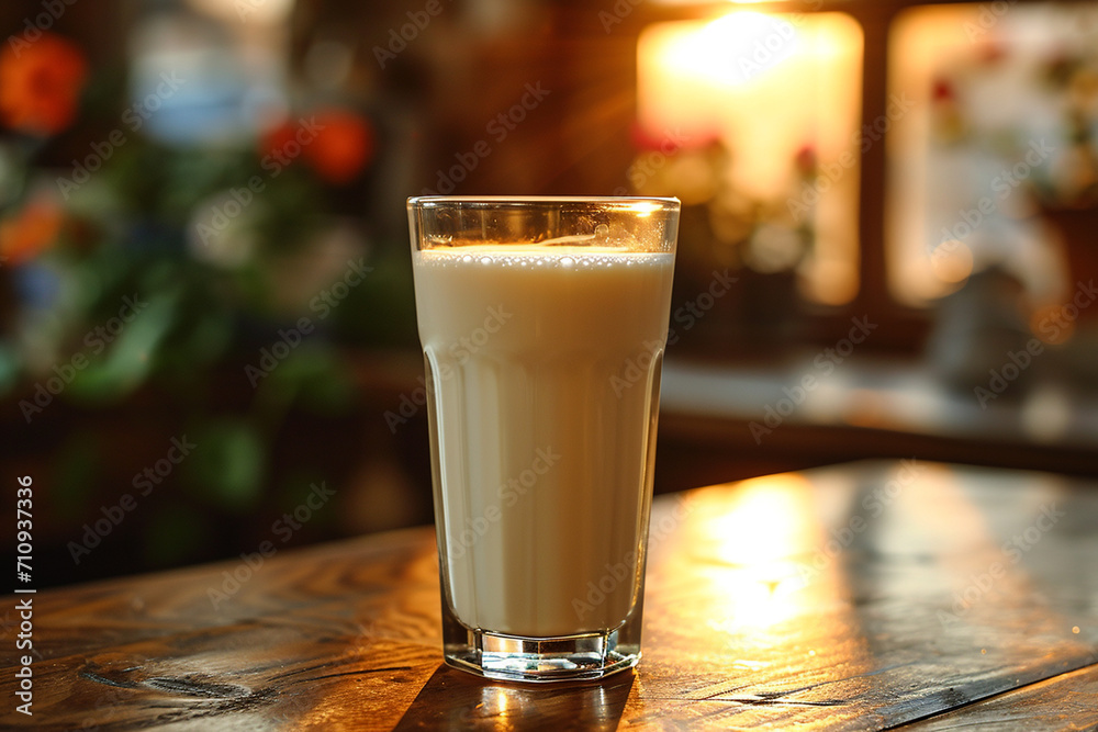glass of milk on the table in the kitchen glass of milk on the table in the kitchen