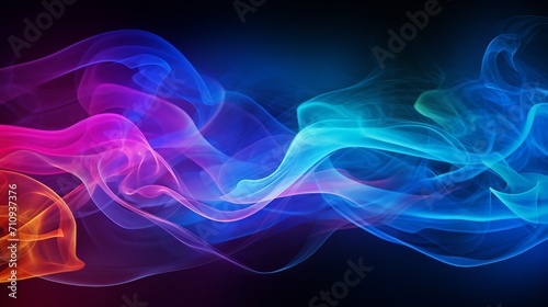 Abstract, colorful, multicolored smoke spreading across the background is ideal for advertising or designing wallpaper for gadgets, and it has a modern design with neon lighting and blowing