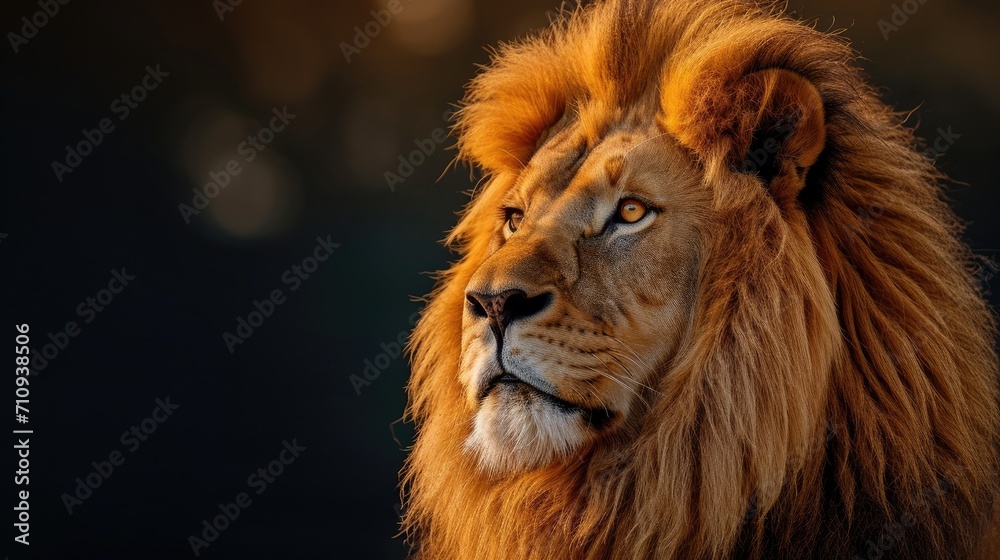 Fototapeta premium Lion portrait on dark background