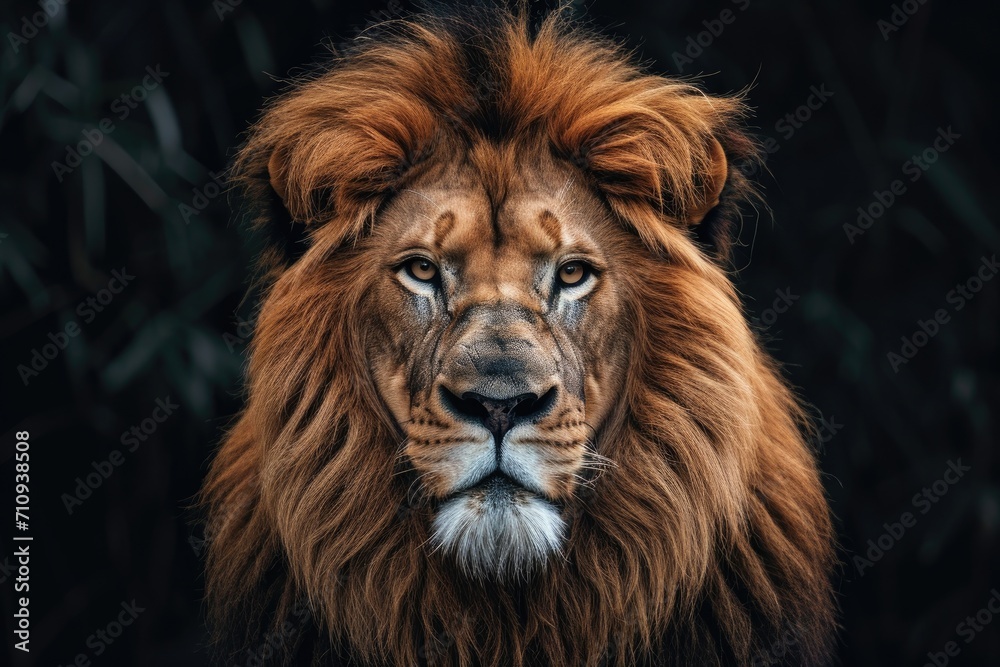 Close-Up of Lions Face on Black Background