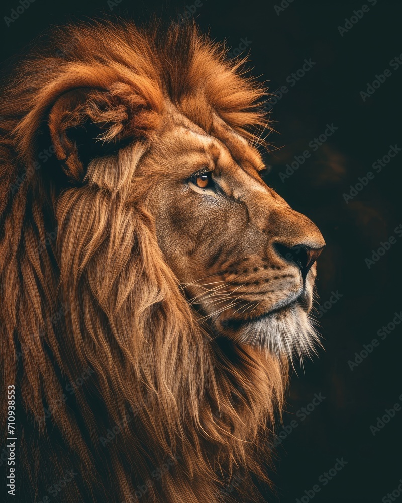 Fototapeta premium Lion portrait on dark background