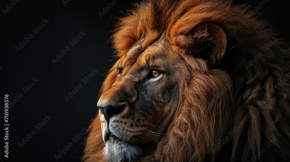 Fototapeta premium Lion portrait on dark background
