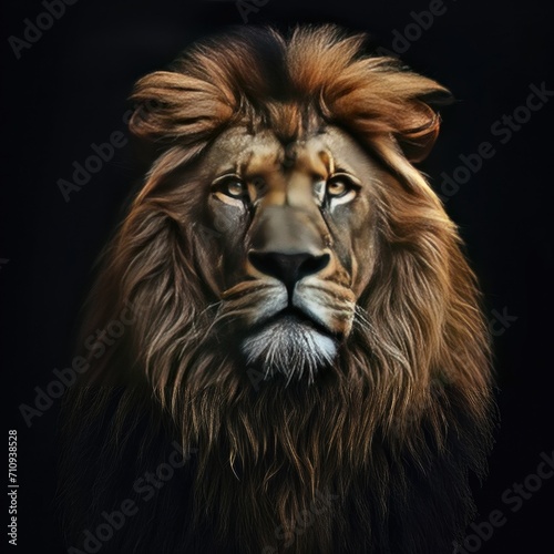 Lion portrait on dark background