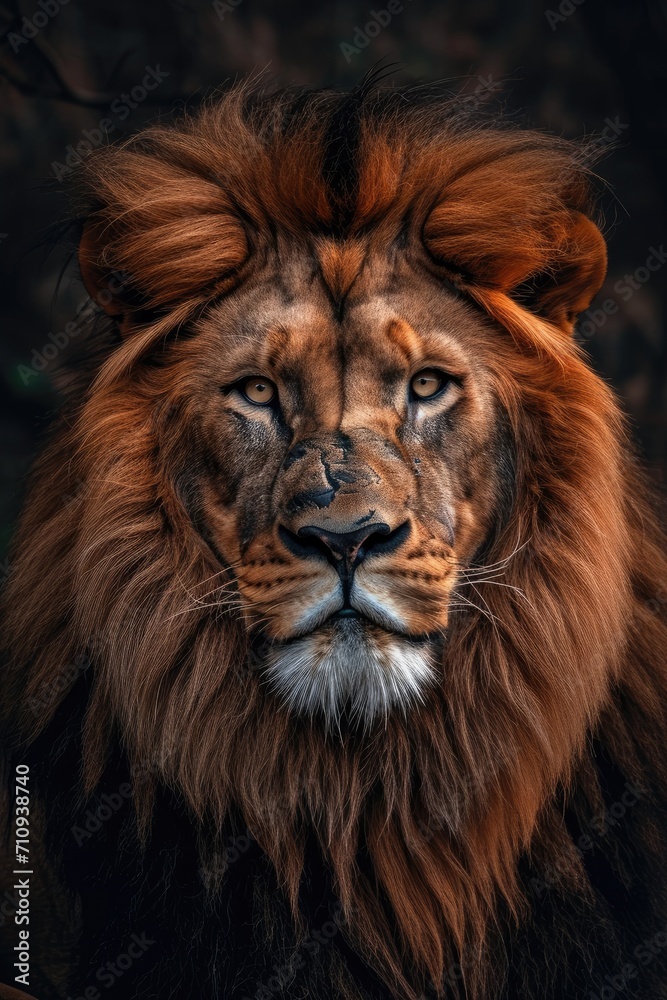 Lion portrait on dark background