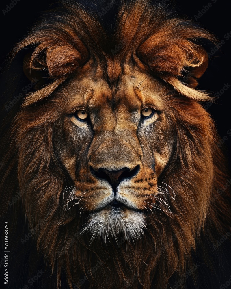 Naklejka premium Lion portrait on dark background