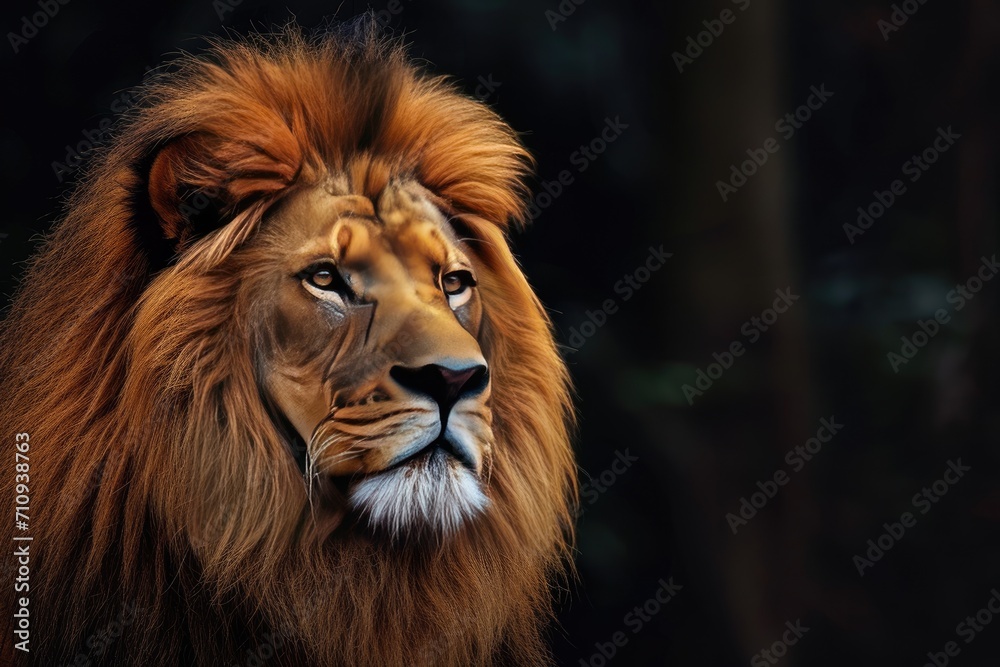 Lion portrait on dark background