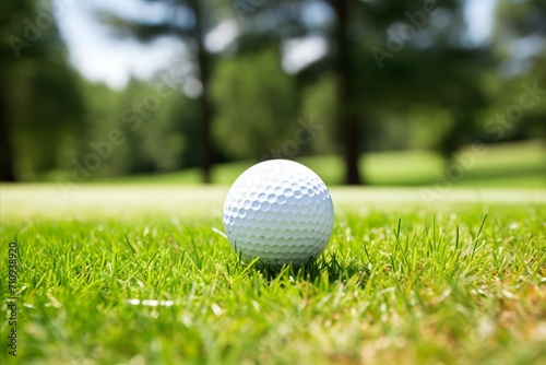 Golf Ball on Serene Lawn with Captivating Nature Backdrop - Ideal for Text Placement