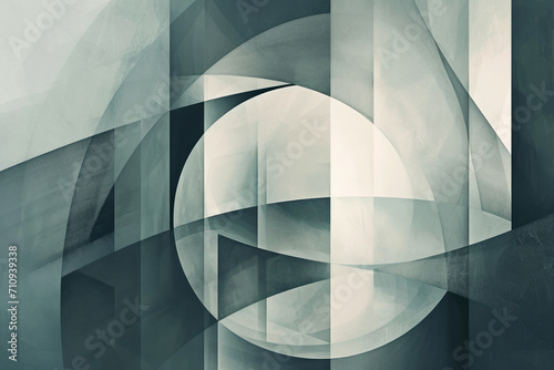 abstract geometric design with intersecting lines and shapes in various shades of gray.