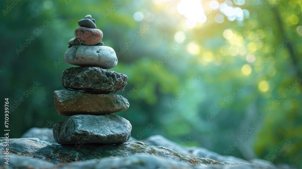 Obraz premium Stack of Rocks on Lush Green Forest