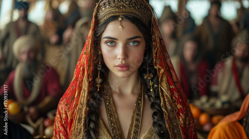 Beautiful young turkish ottoman girl with traditional clothing.