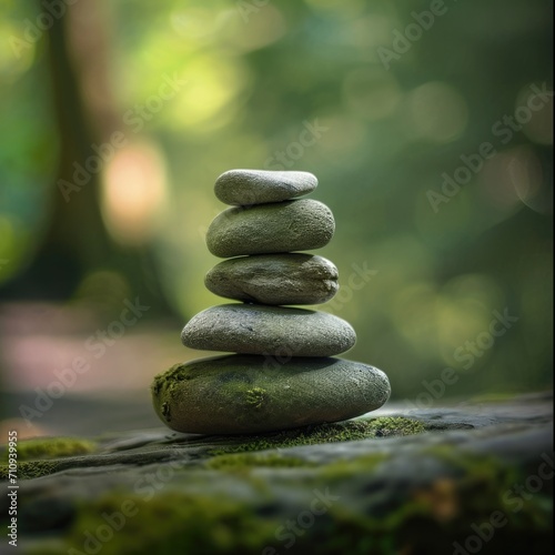 Stacked stones in natural scenery, zen style