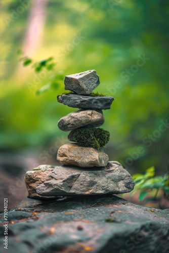 Stacked stones in natural scenery, zen style