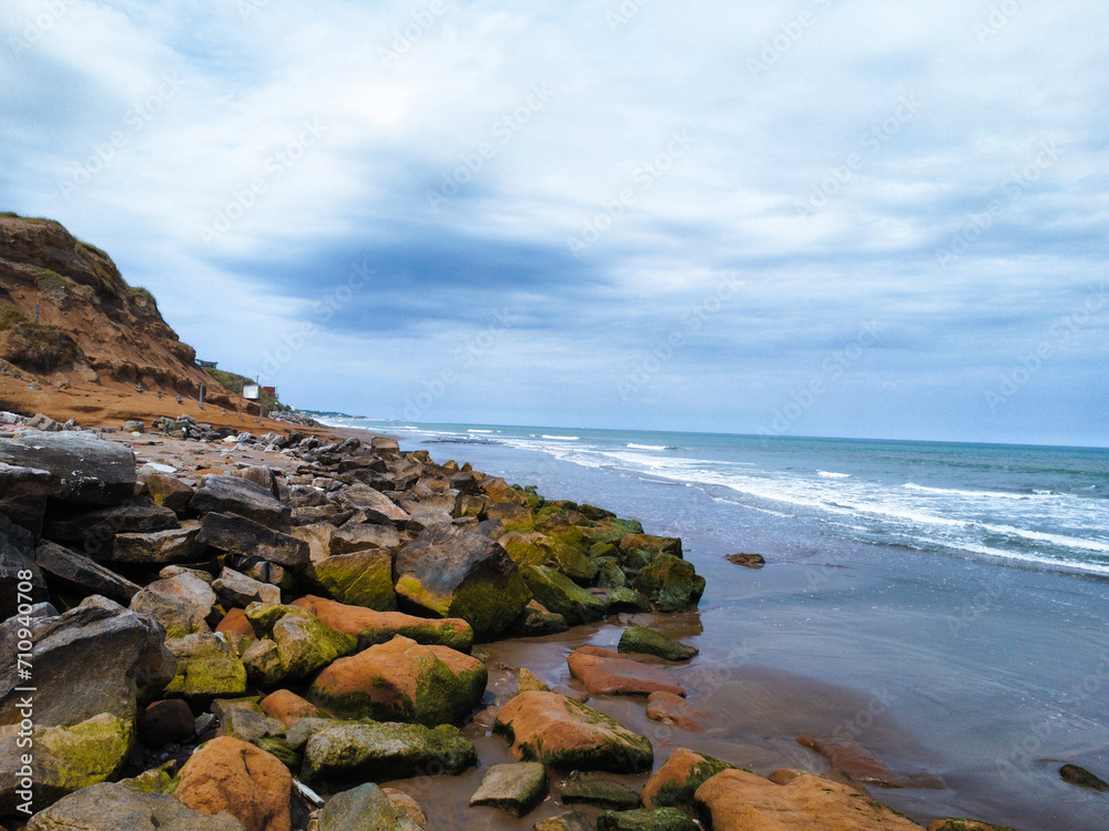 Rocky Beach, rocks and sea Mar Del Plata.