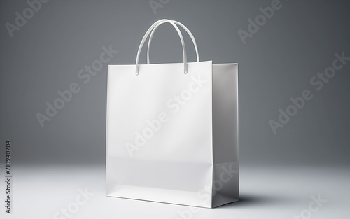 White empty paper shopping bag on grey background, great for branding, mockup.