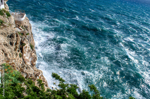 Landscape of the sea horizon and cliffs of Menorca.