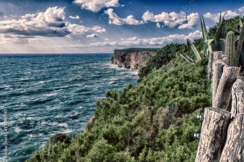 Landscape of the sea horizon and cliffs of Menorca.