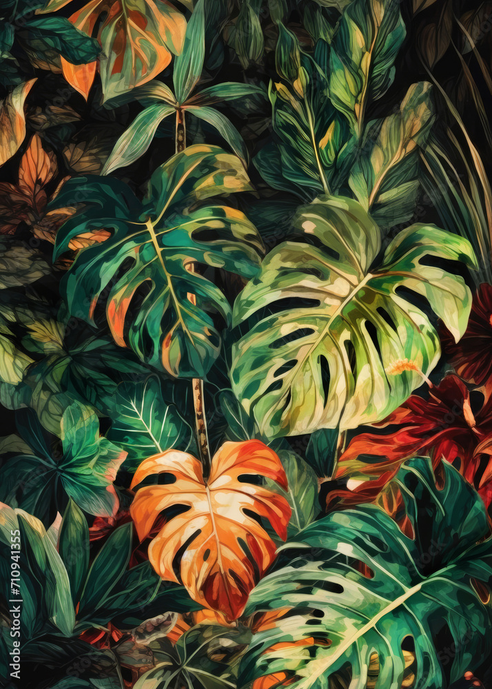 Flora pattern nature leaves monstera