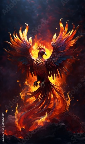 Phoenix, mythological firebird rising from the ashes