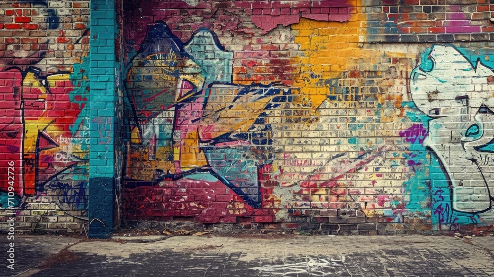 Graffiti-covered Brick Wall