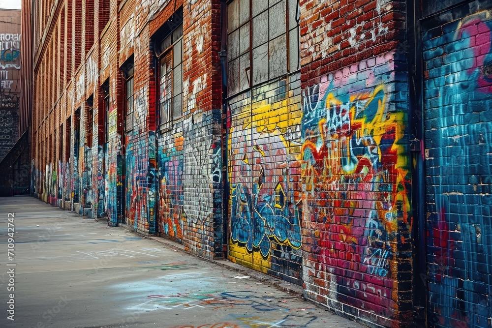 Fototapeta premium Graffiti-Covered Wall Next to Building